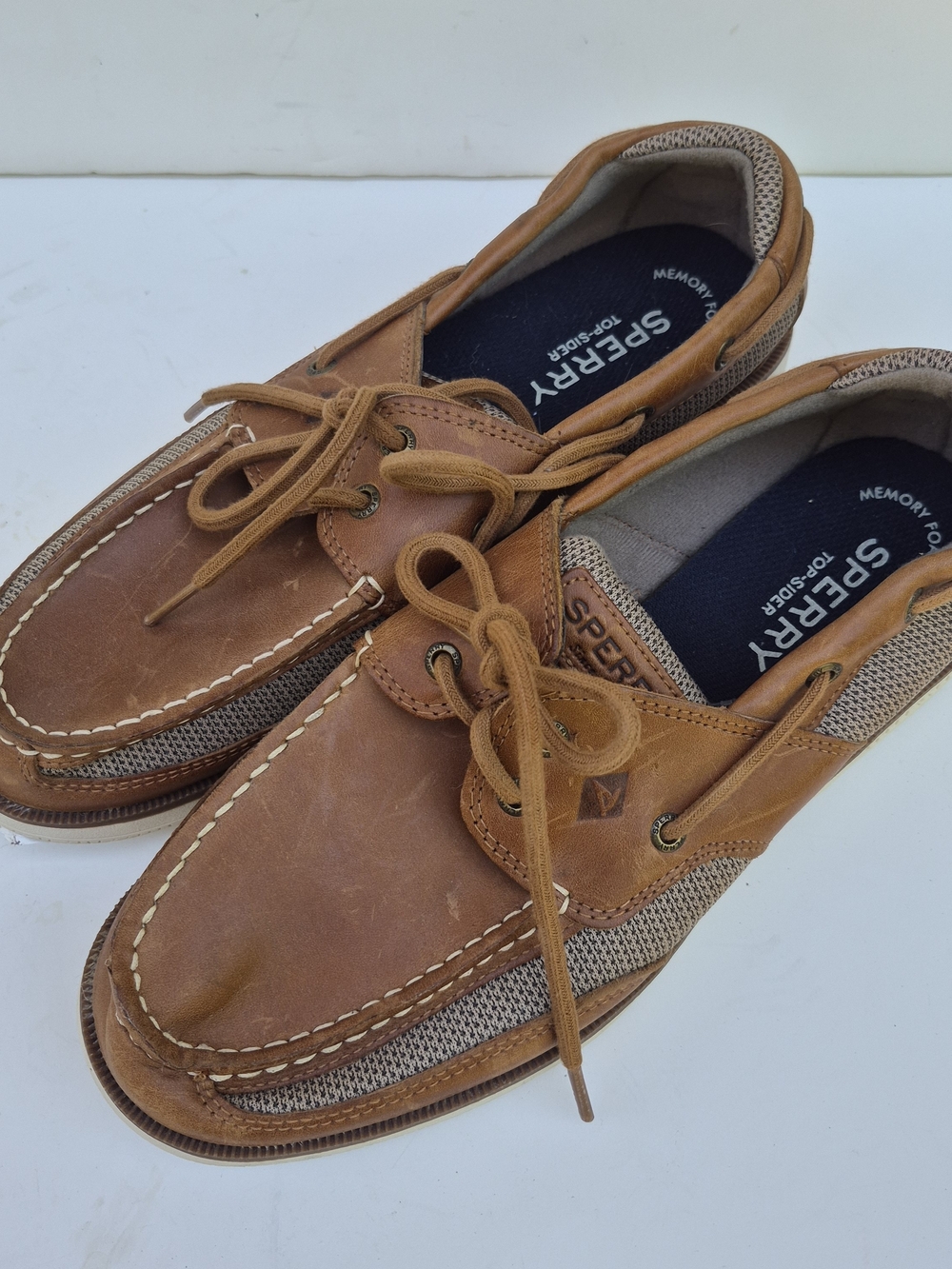 Sperry Men’s Tan Brown Leather & Canvas Boat Shoes